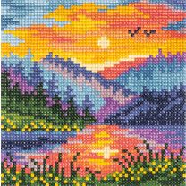Diamond painting - sunrise in the mountains 14x14cm