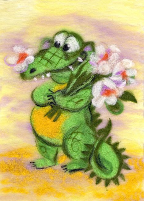 Painting wool kit - crocodile in love