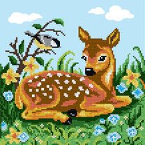 Diamond painting - baby deer on the grass 25x25cm